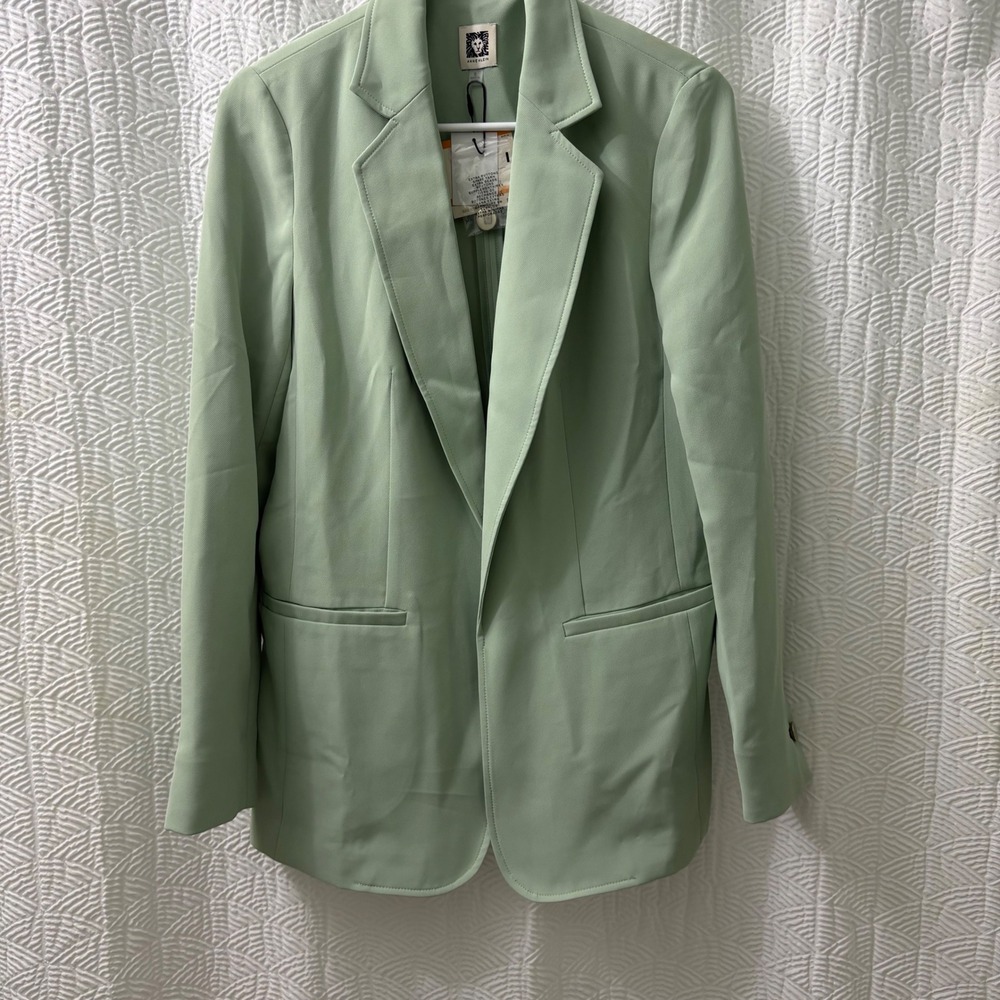 NWT Anne Klein Women's Light Green Blazer Sm‎ Button Front Lapel Collar Pockets